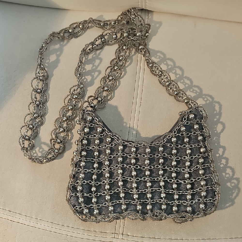 SILVER BLUE Beaded Evening Bag